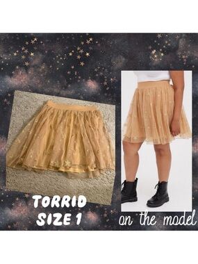 Torrid Skater Tulle Star Sparkle Brown Gold New Year Holiday Mini Skirt- size 1